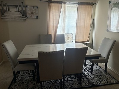 Modern White & Grey Marble Style Ceramic Dining Table Set With 6 Chairs
