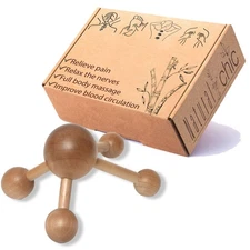 Natural Wood Handheld Massager - Relaxing Muscle Relief, Revitalizing Scrubbi...