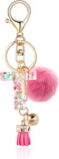 Resin Alphabet Initial Letter Keychain Keyring for Women Purse Handbags With Fur