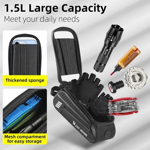 WEST BIKING Waterproof Bicycle Phone Bag 7 Inch Touch Screen Front Frame MTB Roa - Picture 3 of 6