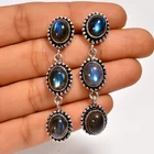 Labradorite Gemstone Fashion Jewelry 925 Silver Dangle Earrings 2.1"