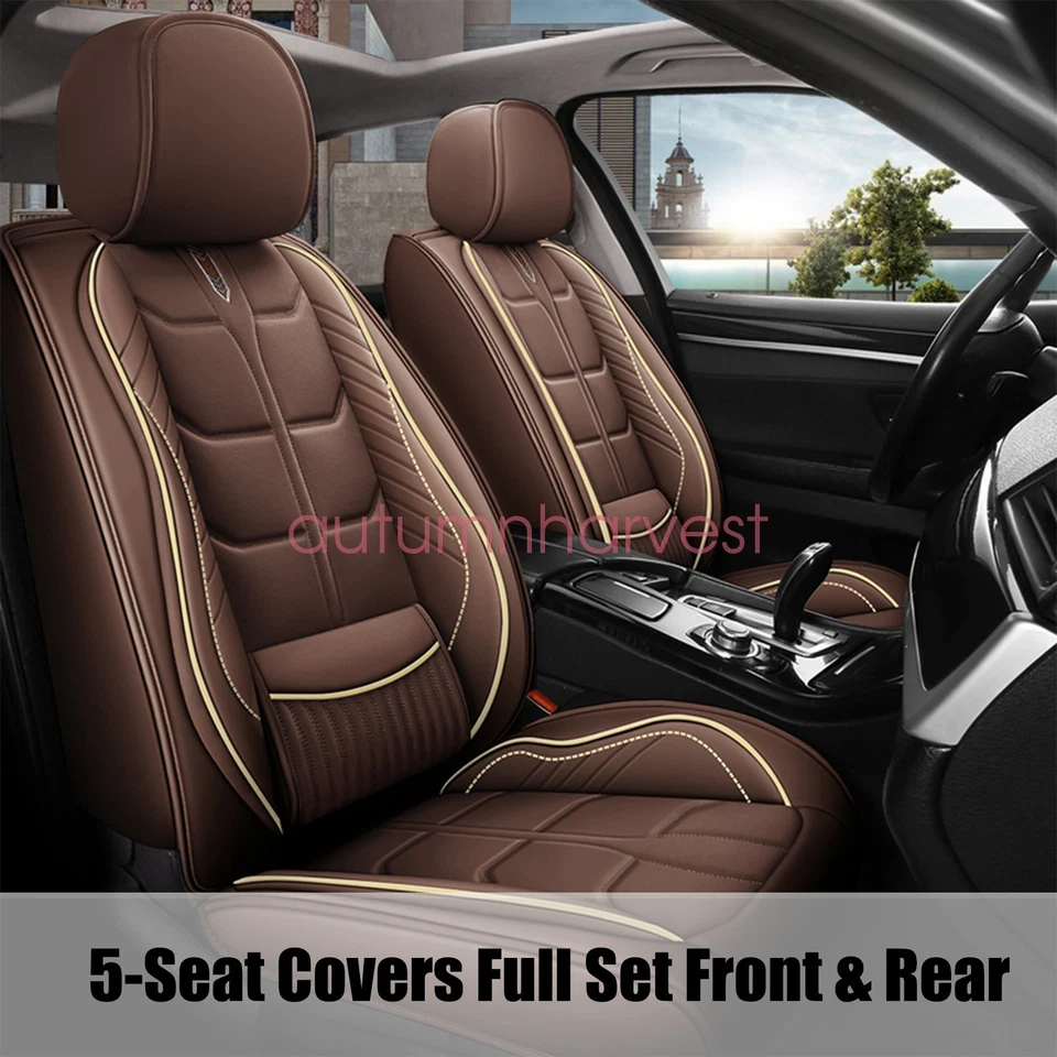 For Hyundai Luxury Leather Car 5-Seat Covers Front & Rear Cushion Coffee Foto 2 de 4