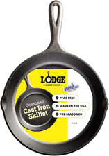LODGE L6SK3 22.86 cm / 9 inch Pre-Seasoned Cast Iron Round Skillet/Frying Pan , 