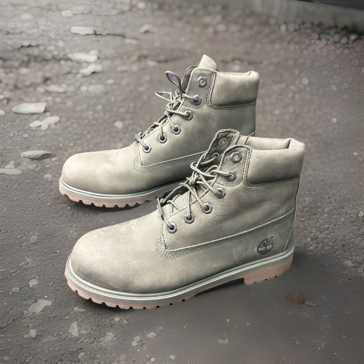 Timberland Kids Youth 4.5 Green Combat Lace Up Boots Hiking Snow Outdoor Timberland Lace Up Boots Boys Size 4.5 Green Suede Leather  main image 3