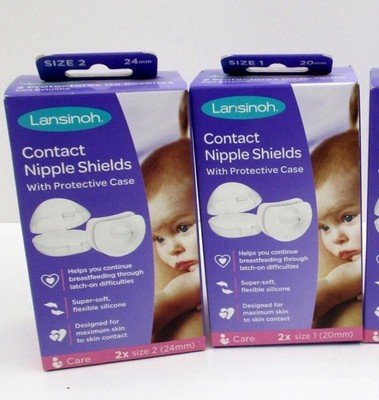 2x Lansinoh Contact Nipple Shields 2ct Packages 4ct Total 24mm Carry Cases NEW