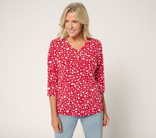Susan Graver Women's Top Sz M Printed Liquid Knit V-neck Multi-colored A225581