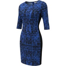 Lauren Ralph Lauren Blue Black Abstract Ruched Sheath Dress 2 3/4 Sleeve Jersey