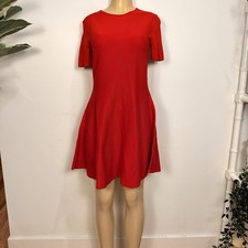 H&M Red Knit Fit Flare Sweater Dress Sz M Short Sleeves
