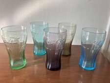 Set Of Retro Green Coca Cola Vintage Coke Logo Soda Glasses x 5 - Colorful!