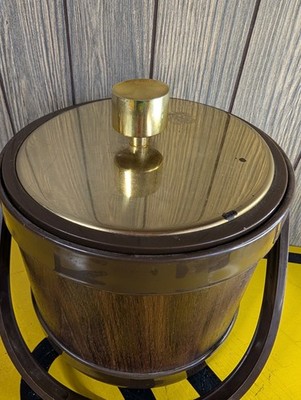 MCM,VTG Ice Bucket, . Faux Wood And Gold. USA Made. Barware.Party,Hosting Kromex