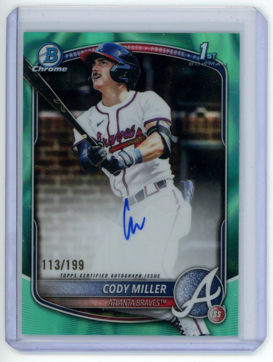 Cody Miller 2025 Bowman Draft 1st Chrome Prospect Aqua Ref Auto /199 Braves