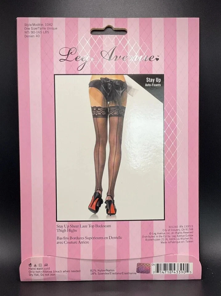Sexy Hold-up Leg Avenue Stay Up Top de encaje transparente costura trasera negro 1042 Foto 3 de 3