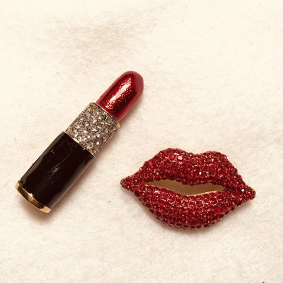 Pair Of Novelty Pins.. Lips And Lipstick..   2   & 1 3/4 