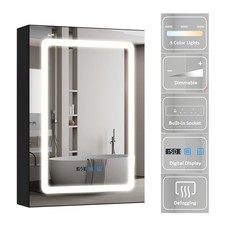 LED Bathroom Mirror Cabinet with Shaver Socket 3 Color Lighting Demister 70*50cm