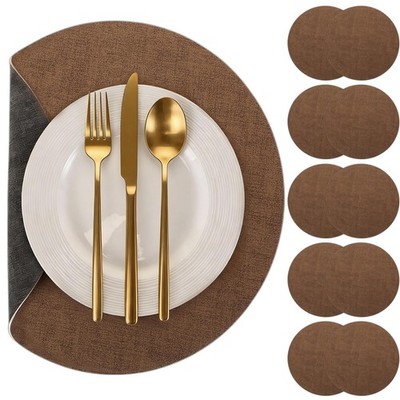 Placemats Set Of 10 Round Faux Leather 13 Inch Dual Sided Brown Deep Gray