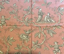 Colefax & Fower Chinese Toile Coral fabric sample 58 X 48 cms.