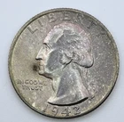1942 Washington Quarter 90% Silver AU Toned Toning Almost Uncirculated