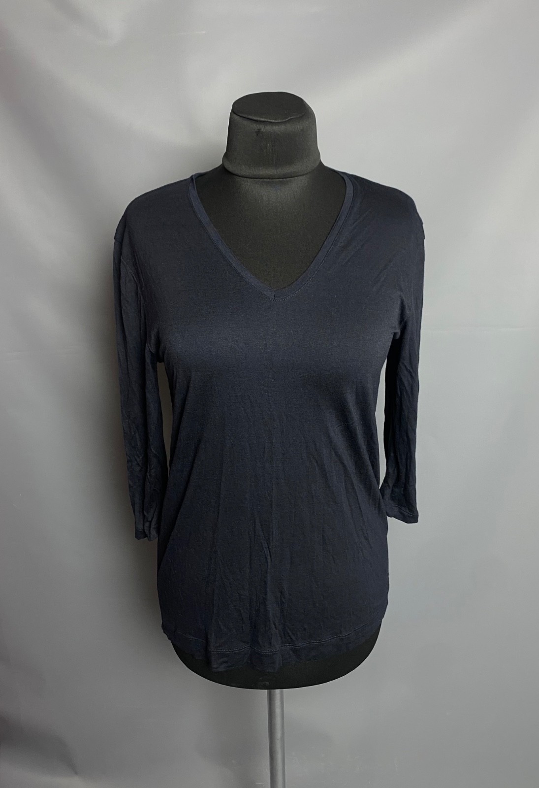Dries Van Noten Women’s V-Neck Modal Half Sleeve Top Navy Blue Size M