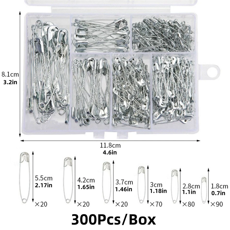 Lotes de pasadores de seguridad de acero surtidos de 6 tamaños resistentes niquelados para ropa Foto 2 de 4