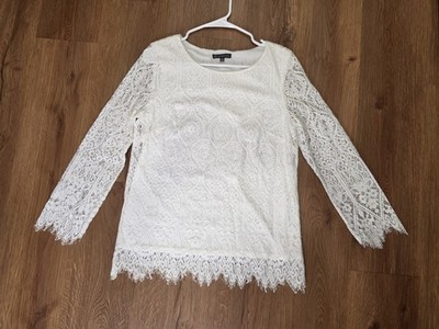 Adrianna Papell Blusa Lace White, Ivory M Manga Long Elegant Party