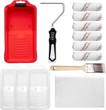 Mister Rui Paint Roller Kit-13 Piece, 4-Inch Microfiber Red Tray 