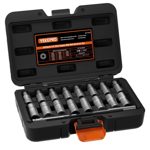 16PCS Deep Well Bolt Extractor Set, 1/4” Dr Impact Bolt & Nut Remover Set, Bo... - 第 1/6 張圖片