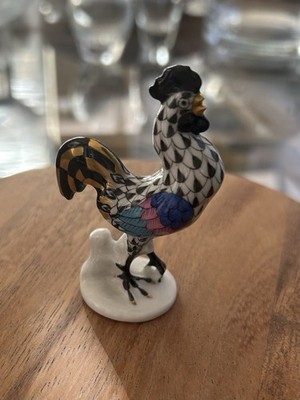 Herend Porcelain Figurine Miniature Rooster RARE Black And Gold