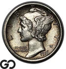1916 Mercury Dime, Full Bands, Choice Gem BU++ First Year Issue