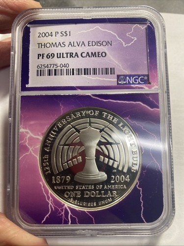 (2) 2004-P $1 Thomas Alva Edison Silver Dollars NGC PF69/MS70 Item 9558 - Picture 2 of 5