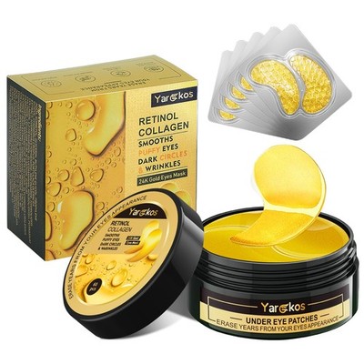 24K Gold Eye Mask 60Pcs, 5 Portable Golden Collagen Under Eye Patches, 30 Pai...