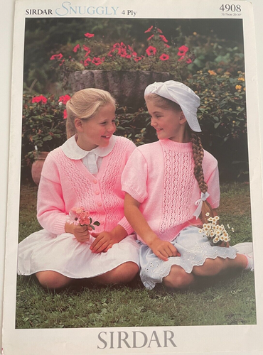Girls twin set KNITTING PATTERN Childrens lace top matching cardigan Sirdar 4908