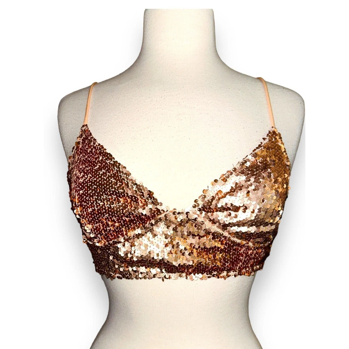 A9 URBAN OUTFITTERS MOTEL JESSIE SEQUIN BRA TOP Medium Rose Gold