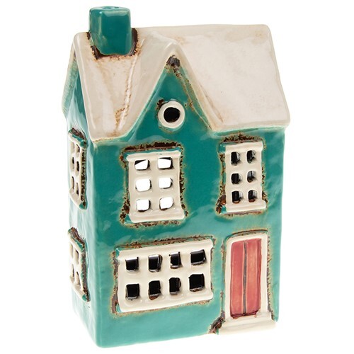 Village Pottery Country House Teal House Candle & Tea Light Holder Gift Idea