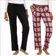 NWT LUCKY BRAND 1522469 BLACK/PLAID 2 PACK STRAIGHT LEG LOUNGE PANTS SZ S G588