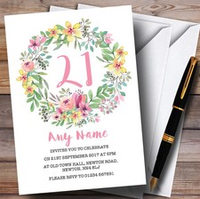 Aquarell Blumenkranz rosa 21. personalisiert ...