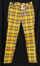 Tripp NYC Rocker Pants Yellow Tartan Plaid Punk Rave Mall Metal Goth Skinny 29