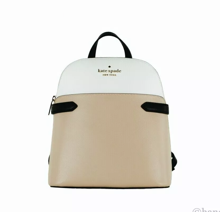 Kate Spade Staci Medium Colorblock Warm Beige Saffiano Leather Dome  Backpack Bag