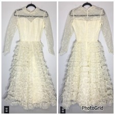Vintage 50s Tiered Ivory Wedding Dress Cupcake Lace Tulle Coquette Rockabilly