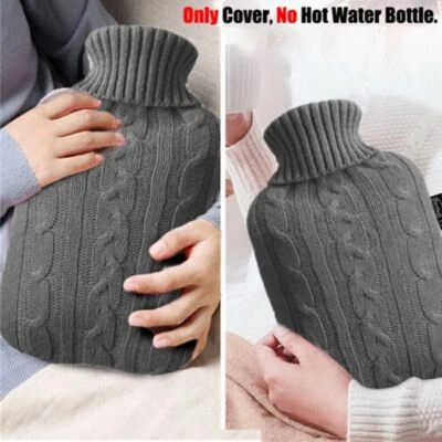 Large Natural Rubber 2L Hot Water Bottle Bag Warm Faux Fur Fleece Knitted Cover