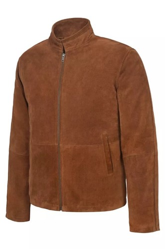 New Men Tan Suede Leather Jacket 100% Real Suede Made To Measure Fashion Jacket - Picture 3 of 9