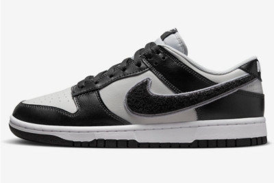 Nike Dunk Low Chenille Swoosh Black Grey Fog