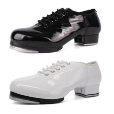 Women's Faux Leather Dance Shoes Cloesd Toe Ballroom Lace Up Chunky Heel Casual