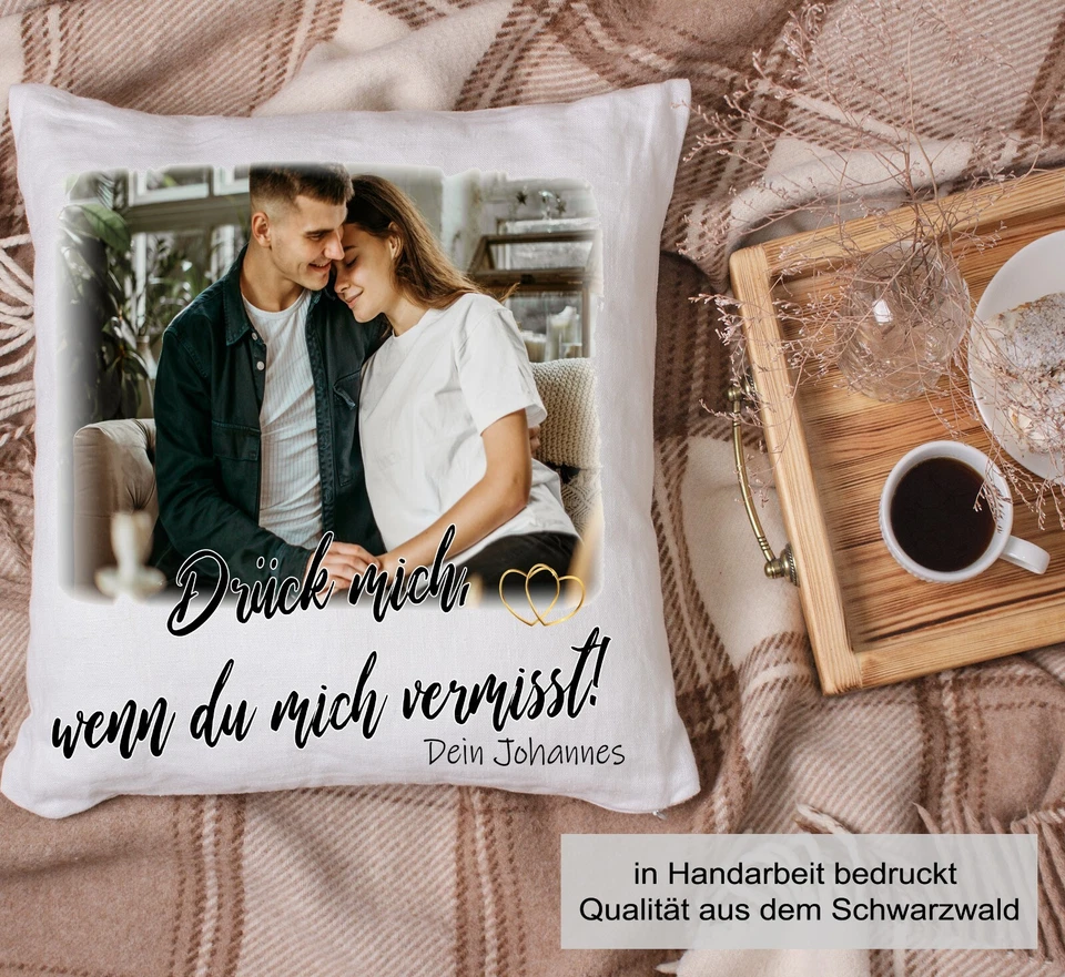 Drück mich, wenn du mich vermisst Kissen bedruckt, Valentinstag, Dekokissen Love - Bild 3 von 4