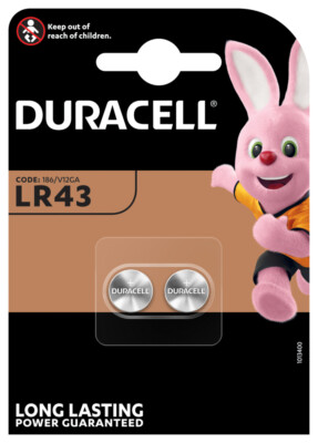 2 x Duracell Alkaline LR43 V12GA AG12 12GA 186 Knopfzelle Batterie - 1 x 2er 