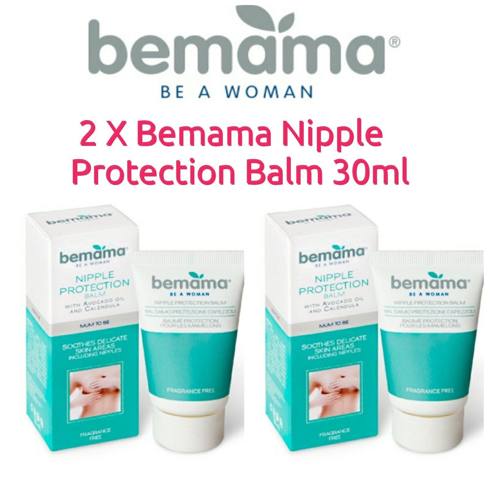Bemama Nipple Protection Balm Original Fragrance Free Be a Woman, 2 x 30ml