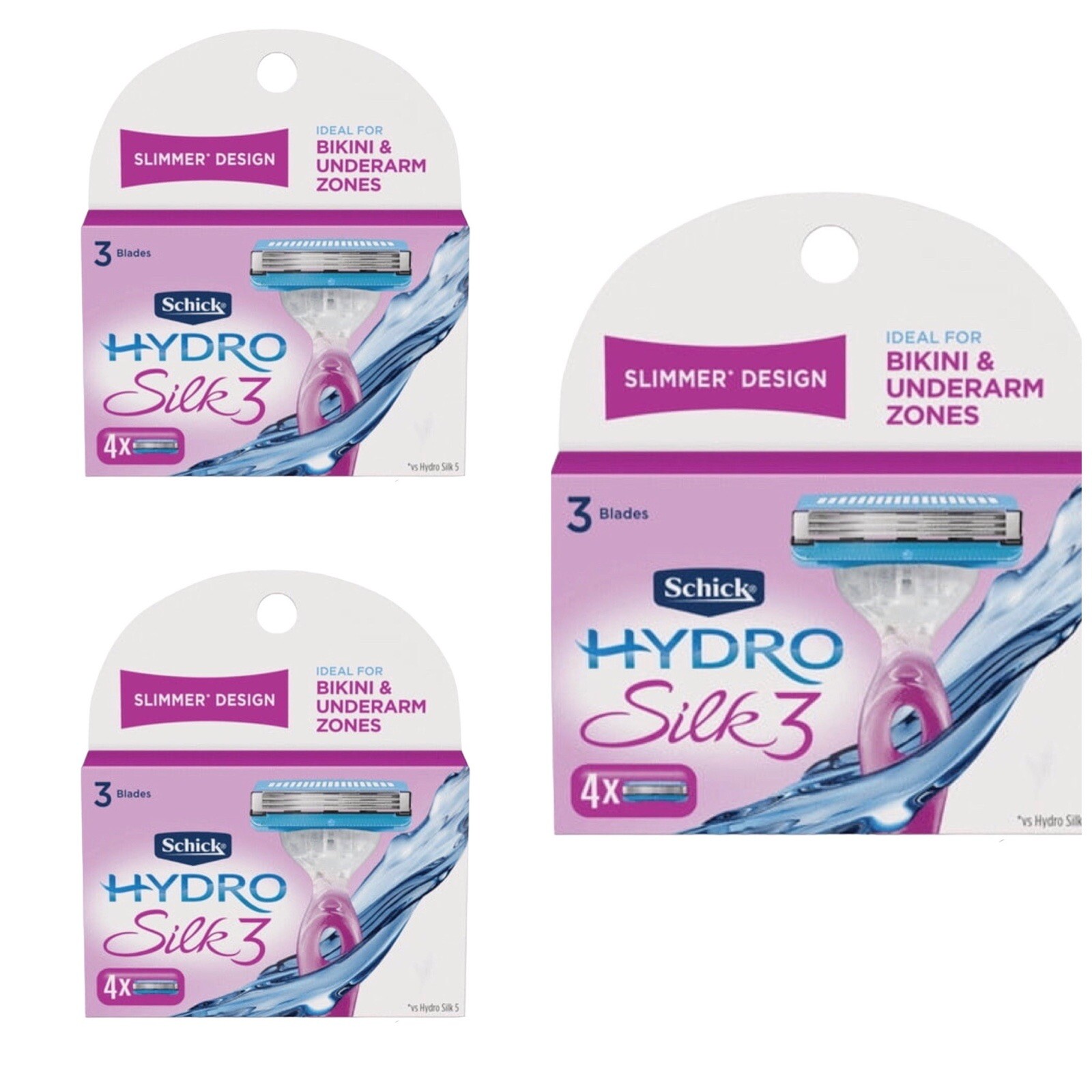 3 Schick Hydro Silk 3 Women's 4 ct. Razor Blade Refill Shavers for