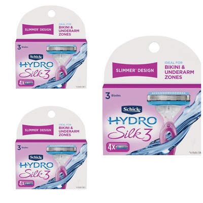 3 Schick Hydro Silk 3 Women's 4 ct. Razor Blade Refill Shavers for Women