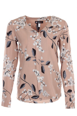 Blouse beige in flowers with a collar Size 2, 4, 6, 8 US Fashionable NEW