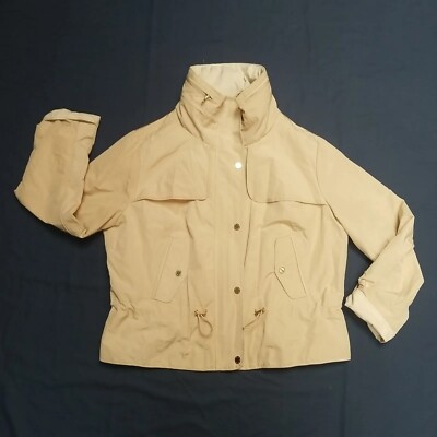 M&S Shower Proof Coat Per Una Spring Coat Beige Lined Packable Hood Zip UK 18