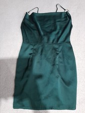 PRETTYLITTLETHING Bottle Green Satin Dress Size 12